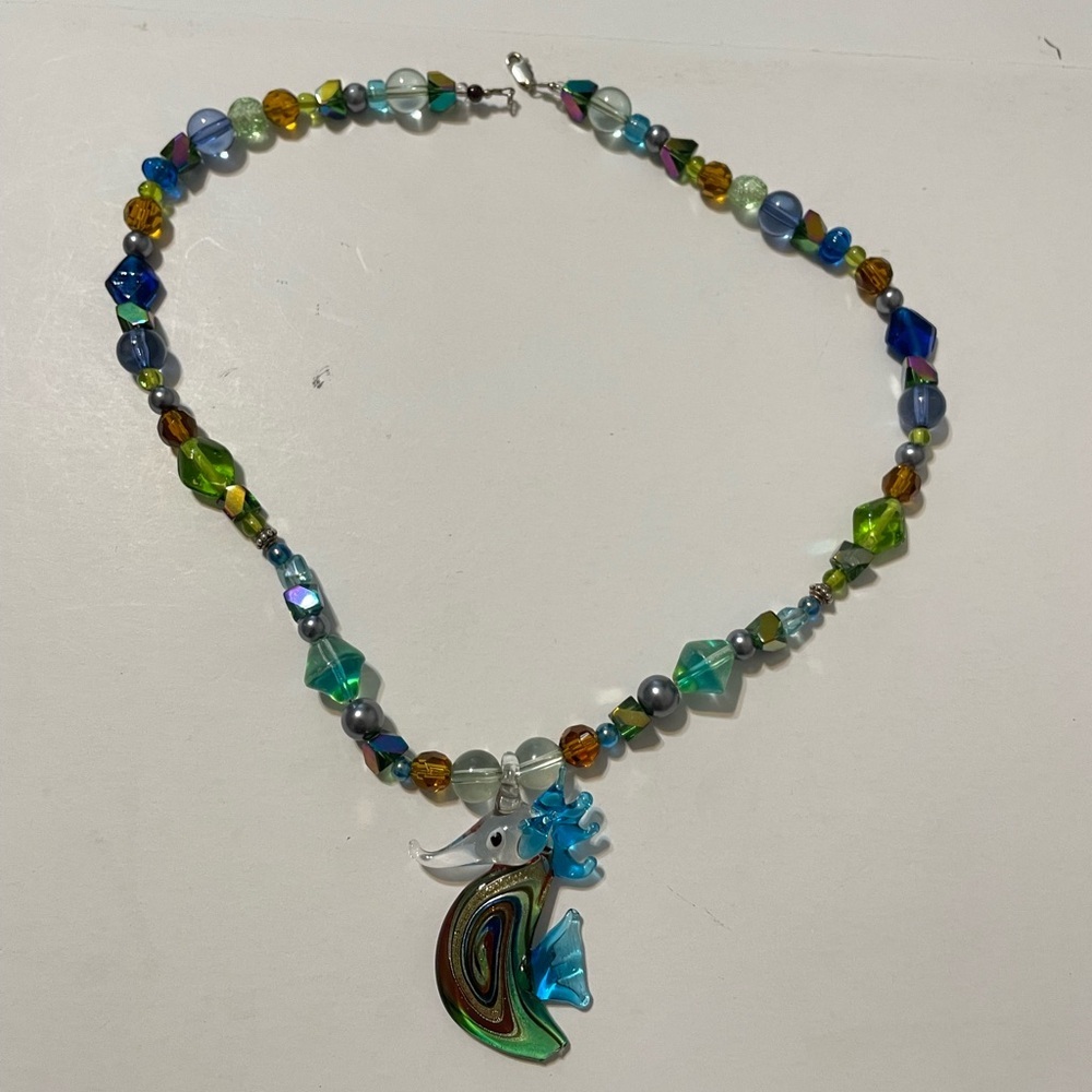 Handcrafted Beautiful Colorful Glass seahorse Bead Necklace 22”